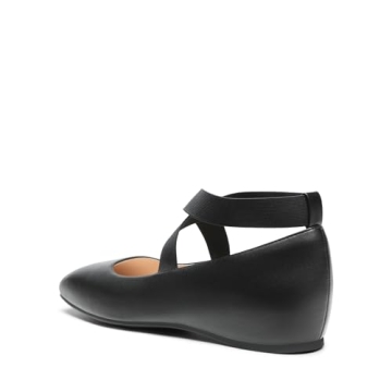 DREAM PAIRS Women's Ballet Flats, Comfortable Slip-On Square Toe Dress Shoes with Elastic Ankle Straps,Size 6.5,Black-Pu,SDFA2401W