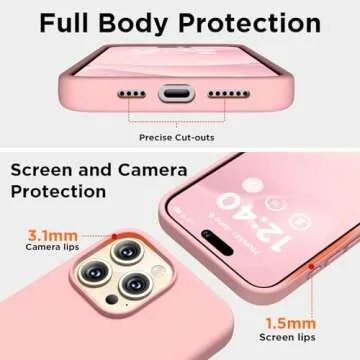 COFFKER Compatible with iPhone 15 Pro Max Case, Liquid Silicone Case, Full Body Shockproof Protective Cover Slim Thin Phone Case with Soft Anti-Scratch Microfiber Lining, 6.7 inch-Peach Pink