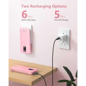 Charmast Portable Charger with Built-in Cables & Wall Plug, 10000mAh Portable Power Bank, External Battery Pack Travel Essentials Compatible with iPhone 16/15/14/13, Samsung, iPad etc