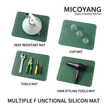 MicoYang Silicone Dish Drying Mat for Multiple Usage,Easy clean,Eco-friendly,Heat-resistant Silicone Mat for Kitchen Counter or Sink,Refrigerator or drawer liner Green L 16 inches x 12 inches