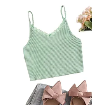 Shop Verdusa Lace Spaghetti Strap Cami Top in Light Green