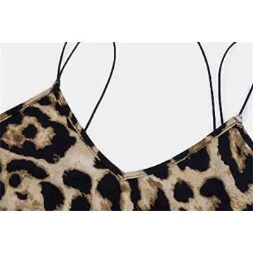 PRIMODA Women's Sexy Neon Asymmetrical Spaghetti Strap Dress Deep V-Neck Sleeveless Bodycon Midi Club Dress (Leopard L)