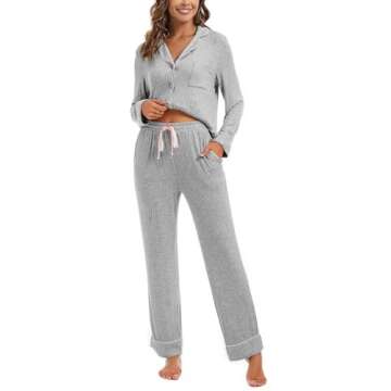 MANBEIYA Women Pajama Sets Button Up Soft Knitted Long Sleeve Sleepwear Pjs Lounge Sets Nightwear(La...