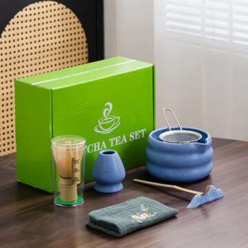 7Pcs Japanese Matcha Tea Set with Bowl, Whisk, and Accessories for Traditional Tea Ceremony