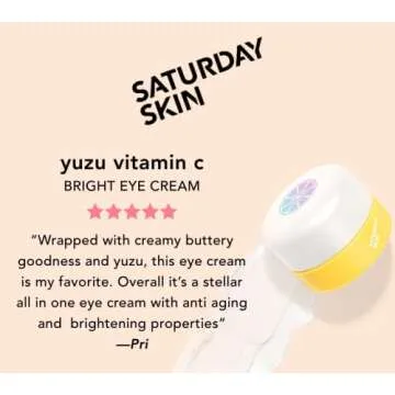 Saturday Skin Yuzu Eye Balm Vitamin C Wide lluminating Under Tight Eye Cream Korean Niacinamide Caffeine for Wrinkles Puffy Eyes Dark Circles Moisturizing Hydrates Anti Aging for Women (15ml)