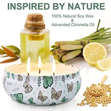 3 Pack Citronella Candles Outdoor and Indoor, 13.5 oz 240 Hours Large Natural Soy Wax Citronella Candles with Lid Decorative for Patio Yard Home, Camping, Garden, Balcony