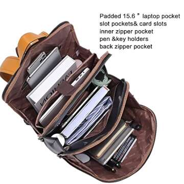 CLUCI Genuine Leather Laptop Backpack Purse for Women 15.6 inch Ladies Work Backpack Vintage Travel Casual College Large Shoulder Bags Beige with Yelow Fine lines