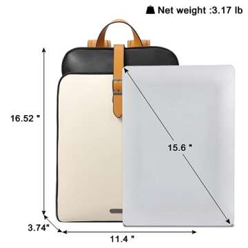 CLUCI Genuine Leather Laptop Backpack Purse for Women 15.6 inch Ladies Work Backpack Vintage Travel Casual College Large Shoulder Bags Beige with Yelow Fine lines