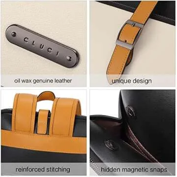 CLUCI Genuine Leather Laptop Backpack Purse for Women 15.6 inch Ladies Work Backpack Vintage Travel Casual College Large Shoulder Bags Beige with Yelow Fine lines