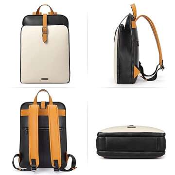 CLUCI Genuine Leather Laptop Backpack Purse for Women 15.6 inch Ladies Work Backpack Vintage Travel Casual College Large Shoulder Bags Beige with Yelow Fine lines
