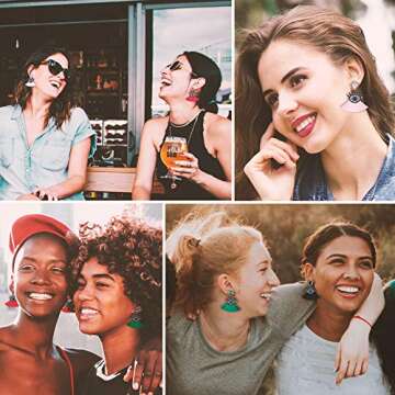 Devil Eye Tassel Earrings - Rhinestone Fan Fringe Earrings - Gifts for Mom, Sisters and Girlfriends (Pink Devil Eye)