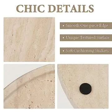 Koville Turkish Natural Travertine Tray for Bathroom Countertop, 11.8" Diam Round Travertine Tray fo...