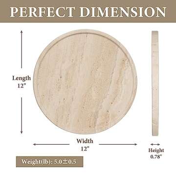 Koville Turkish Natural Travertine Tray for Bathroom Countertop, 11.8" Diam Round Travertine Tray for Kitchen Counter, Coffee Table Serving Tray Perfume Jewelry Decorative Vanity Tray (Light Beige)
