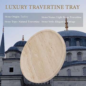 Koville Turkish Natural Travertine Tray for Bathroom Countertop, 11.8" Diam Round Travertine Tray for Kitchen Counter, Coffee Table Serving Tray Perfume Jewelry Decorative Vanity Tray (Light Beige)