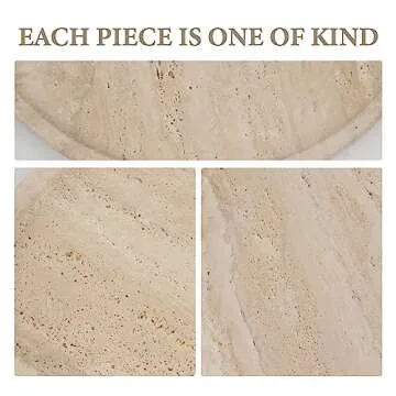 Koville Turkish Natural Travertine Tray for Bathroom Countertop, 11.8" Diam Round Travertine Tray for Kitchen Counter, Coffee Table Serving Tray Perfume Jewelry Decorative Vanity Tray (Light Beige)