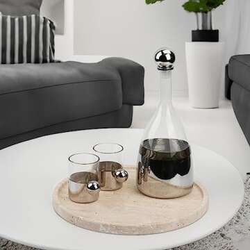 Koville Turkish Natural Travertine Tray for Bathroom Countertop, 11.8" Diam Round Travertine Tray for Kitchen Counter, Coffee Table Serving Tray Perfume Jewelry Decorative Vanity Tray (Light Beige)