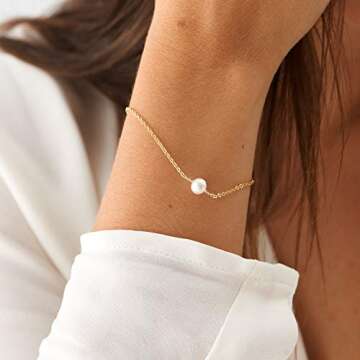 VACRONA Women’s 14K Gold Tiny Beaded Pearl Bracelet