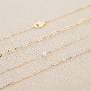 VACRONA Women’s 14K Gold Tiny Beaded Pearl Bracelet