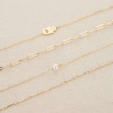 VACRONA Women’s 14K Gold Tiny Beaded Pearl Bracelet