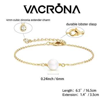 VACRONA Women’s 14K Gold Tiny Beaded Pearl Bracelet