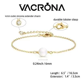 VACRONA Women’s 14K Gold Tiny Beaded Pearl Bracelet