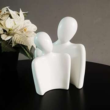 OrientWay Ceramic Couple Statues,Home Décor Modern Romantic Abstract Affectionate Couple Art Sculpture,Passionate Embrace Ornament Figurine Home Decor,Anniversary,Wedding,Valentines Day Gift-White