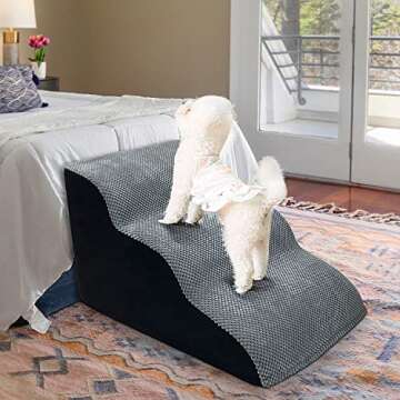 SDLDEER 3 Tiers Dog Stairs for Small Dogs, 15.7" H Dog Steps for High Bed and Couch, Pet Steps for Cats and Small Dogs, Non-Slip Pet Stairs for Indoor stairs, High-Density Foam and Detachable Cleaning