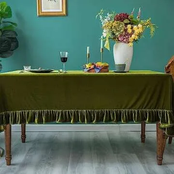 GLORY SEASON Velvet Tablecloth Luxurious Solid Rectangle Table Cloth,Oblong Retro Farmhouse Ruffle Tablecloths Washable Table Cover for Party Wedding Baby Shower Kitchen Dinning Tabletop Decoration