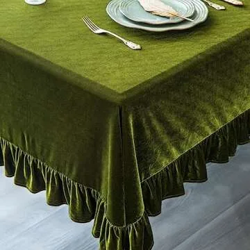 GLORY SEASON Velvet Tablecloth Luxurious Solid Rectangle Table Cloth,Oblong Retro Farmhouse Ruffle Tablecloths Washable Table Cover for Party Wedding Baby Shower Kitchen Dinning Tabletop Decoration