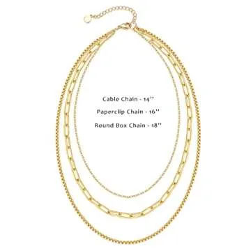 NUZON 3 Gold Layered Choker Necklace for Women 18K Gold Paperclip Chain Necklace Sets Simple Multi Layering Jewelry