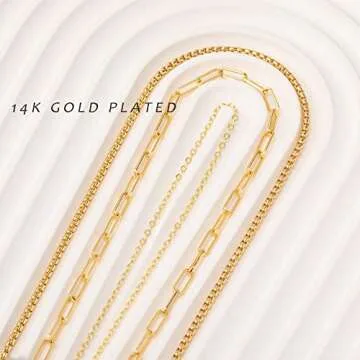 NUZON 3 Gold Layered Choker Necklace for Women 18K Gold Paperclip Chain Necklace Sets Simple Multi Layering Jewelry