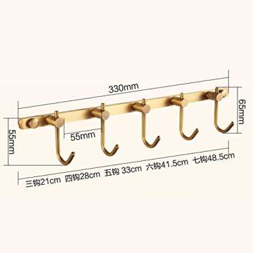 AUSWIND Antique Brass Brushed Bronze Coat Hooks Wall Mount Towel Rack Hooks Line Hooks with 5 Hangers Bathroom Accessories