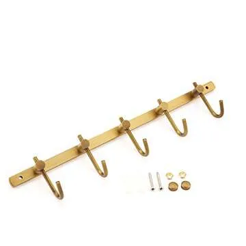AUSWIND Antique Brass Brushed Bronze Coat Hooks Wall Mount Towel Rack Hooks Line Hooks with 5 Hangers Bathroom Accessories