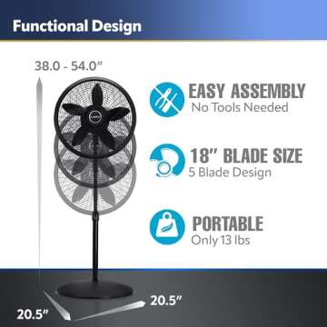Lasko Oscillating Pedestal Fan, Adjustable Height, 3 Speeds, for Bedroom, Living Room, Home Office and College Dorm Room, 18", Black, 1827