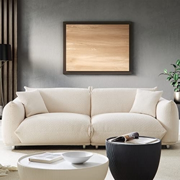 Mid-Century Modern Lambswool 3-Seat Sofa with Throw Pillows for Living Room Comfort