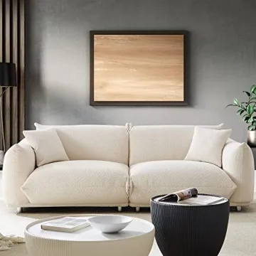 Mid-Century Modern Lambswool 3-Seat Sofa with Throw Pillows for Living Room Comfort