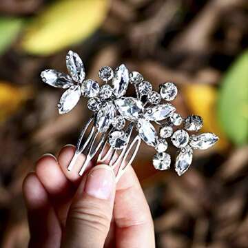 Aukmla Rhinestone Bride Wedding Hair Comb Silver Bridal Hair Piece Crystal Hair Accessories for Women and Girls (A Silver)