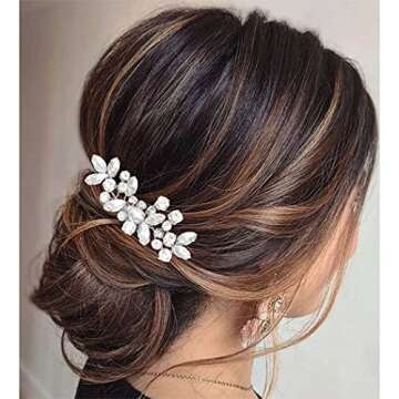 Aukmla Rhinestone Bride Wedding Hair Comb Silver Bridal Hair Piece Crystal Hair Accessories for Women and Girls (A Silver)