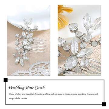 Aukmla Rhinestone Bride Wedding Hair Comb Silver Bridal Hair Piece Crystal Hair Accessories for Women and Girls (A Silver)