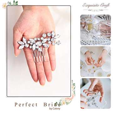 Aukmla Rhinestone Bride Wedding Hair Comb Silver Bridal Hair Piece Crystal Hair Accessories for Women and Girls (A Silver)
