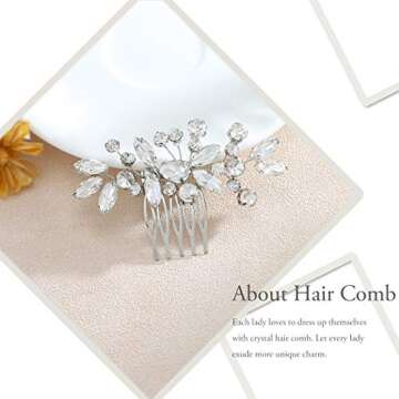 Aukmla Rhinestone Bride Wedding Hair Comb Silver Bridal Hair Piece Crystal Hair Accessories for Women and Girls (A Silver)