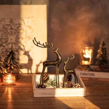 Sziqiqi Christmas Reindeer Figurines for Centerpieces: Black Iron Reindeer Christmas Decor for Dining Room Table - Vintage Standing Deer for Coffee Table Fireplace Entryway Shelves Office Indoor