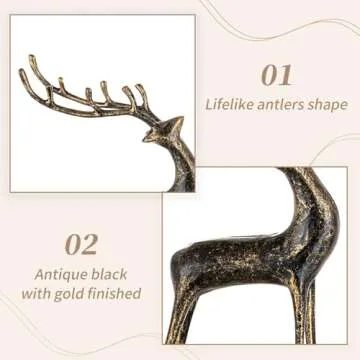 Sziqiqi Christmas Reindeer Figurines for Centerpieces: Black Iron Reindeer Christmas Decor for Dining Room Table - Vintage Standing Deer for Coffee Table Fireplace Entryway Shelves Office Indoor