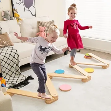 Costzon Wooden Balance Beam Playset for Kids Ages 3+