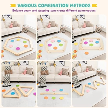 Costzon Wooden Balance Beam Playset for Kids Ages 3+