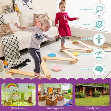 Costzon Wooden Balance Beam Playset for Kids Ages 3+