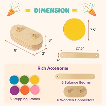 Costzon Wooden Balance Beam Playset for Kids Ages 3+