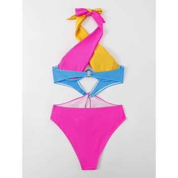 WDIRARA Women's Cut Out Criss Cross Colorblock Underwire Halter One Piece Swimsuit Multicolor S
