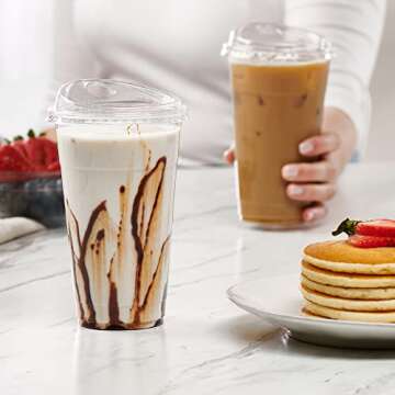 Comfy Package [24 oz. - 100 Count Crystal Clear Plastic Cups With Strawless Sip-Lids, Disposable Iced Coffee Cups with Lids - Ideal for Cold Beverages, and To-Go Drinks