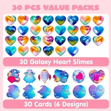 JOYIN 30 PCS Galaxy Slime Hearts for Valentine's Day Fun